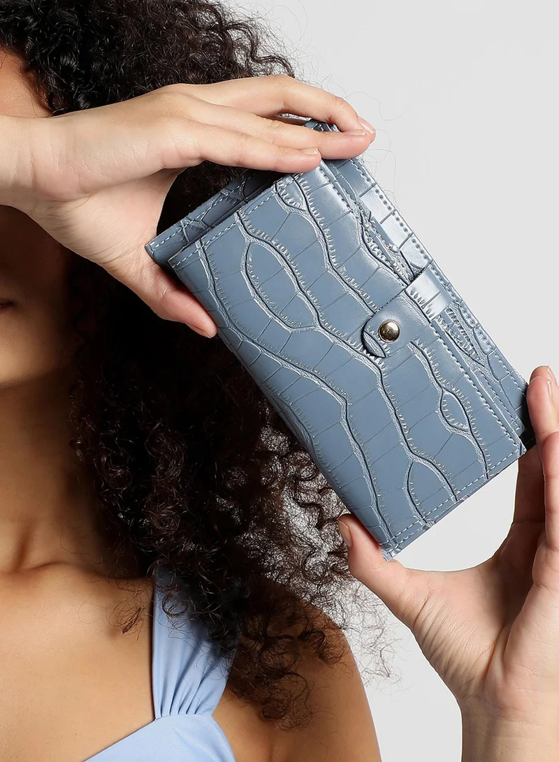 صوص هاوت Blue Textured Vegan Leather Wallet