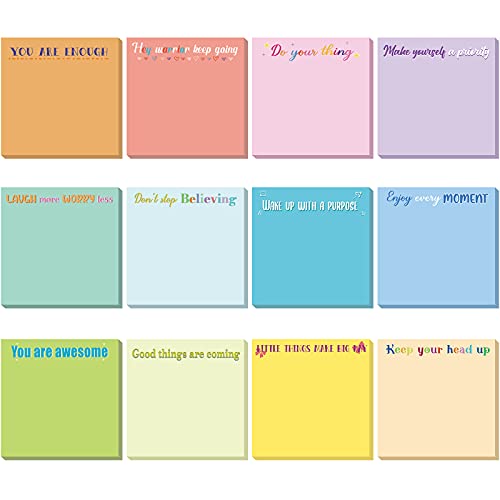Zonon 12 Pieces Inspirational Sticky Notes 3 x 3 Inch Motivational Fun Notepads Positive Gifts for Teacher Nurse Coworkers Work Studying Supplies (Simple Style) - Image 1