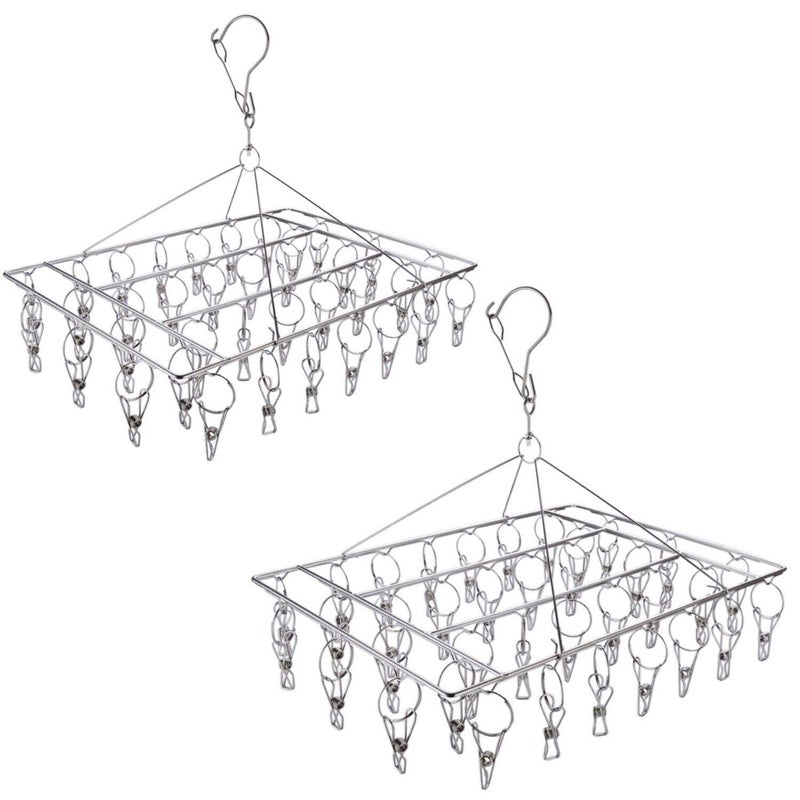 2 Pack Stainless Steel Laundry Drying Rack Rotary Windproof Clothes Airer Hanger Dryer for Socks Underwear Bras Baby Clothes Gloves 36 Clips