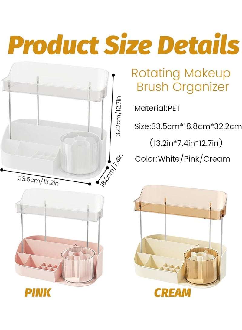 Bukela Large Capacity Makeup Organizer with 360° Rotating Makeup Brush Holder, Perfume and Skincare Storage Organizers for Vanity Bathroom Countertop, Cosmetic Display Case (White, 2 Tier) - Image 4