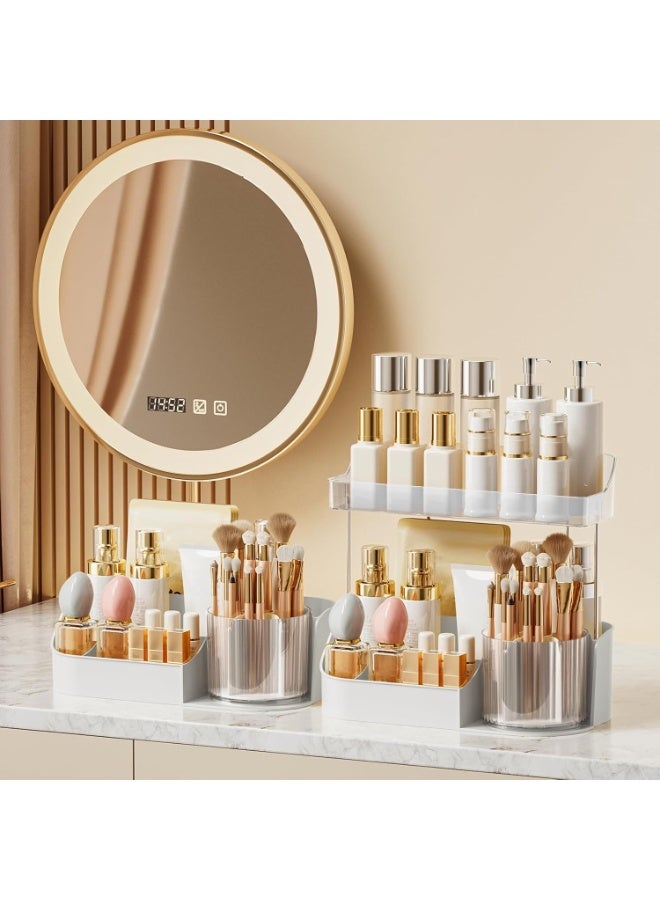 Bukela Large Capacity Makeup Organizer with 360° Rotating Makeup Brush Holder, Perfume and Skincare Storage Organizers for Vanity Bathroom Countertop, Cosmetic Display Case (White, 2 Tier) - Image 5
