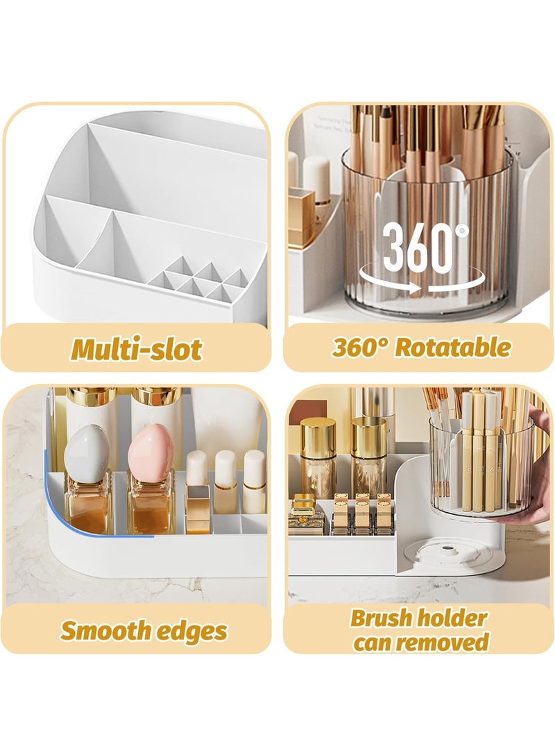 Bukela Large Capacity Makeup Organizer with 360° Rotating Makeup Brush Holder, Perfume and Skincare Storage Organizers for Vanity Bathroom Countertop, Cosmetic Display Case (White, 2 Tier) - Image 2
