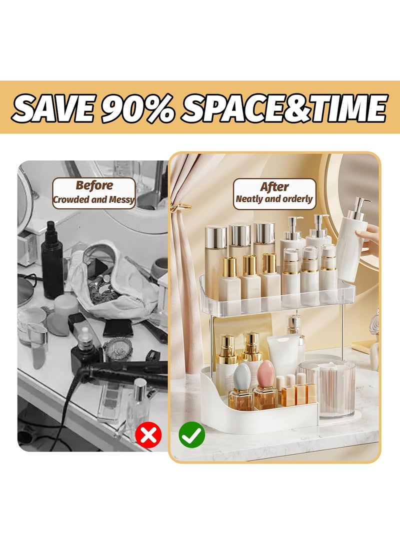 Bukela Large Capacity Makeup Organizer with 360° Rotating Makeup Brush Holder, Perfume and Skincare Storage Organizers for Vanity Bathroom Countertop, Cosmetic Display Case (White, 2 Tier) - Image 3