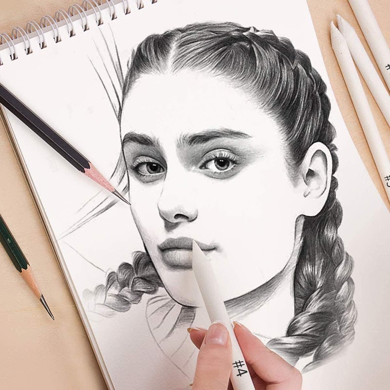 SHARK WAVE مجموعة 6 قطع من أسطوانات الورق مع ورق صنفرة وممحاة فنية قابلة للعجن، أدوات خلط ورق التورتيلون وورق الصنفرة لمحدد قلم الرصاص، أدوات رسم الفحم، للفنانين - Image 5