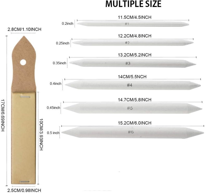 SHARK WAVE مجموعة 6 قطع من أسطوانات الورق مع ورق صنفرة وممحاة فنية قابلة للعجن، أدوات خلط ورق التورتيلون وورق الصنفرة لمحدد قلم الرصاص، أدوات رسم الفحم، للفنانين - Image 2