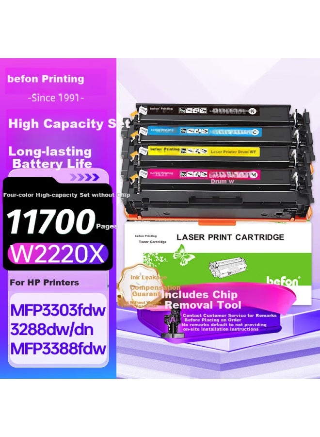 Befon W2220x/222x Toner Cartridge Compatible With Hp 3288dn 3288dw, 3388sdw/fdn/fdw, Mfp3303 High Capacity Ink Cartridge Without Chip Four Color Set - Image 1