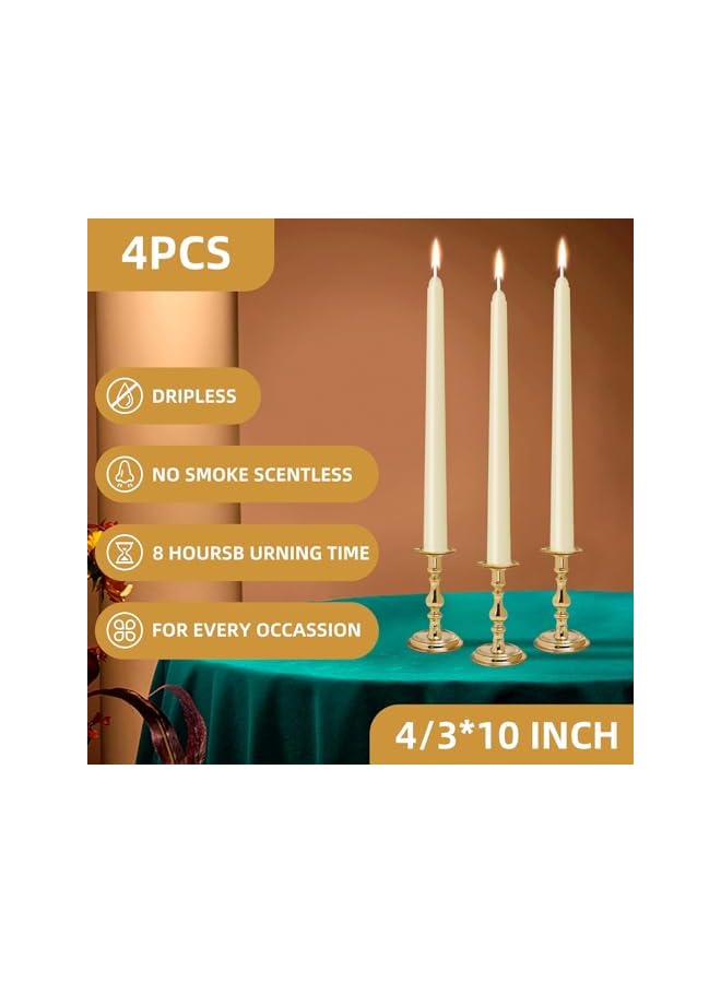 Green Tiger 10 inch Taper Candle Set of 4 - Dripless and Smokeless - Ivory - Unscented - Slow Burning - Wedding, Parties, Holidays - Image 3