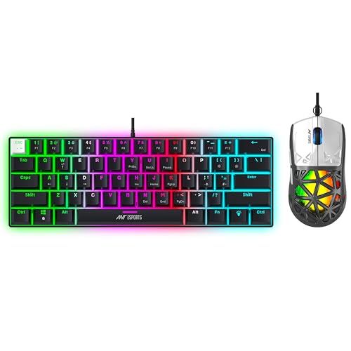 Ant Esports Thunder10, 60% Wired Mechanical Gaming Keyboard Mouse Combo, Anti-Ghosting Red Switch RGB Backlit Keyboard,5 Programable Buttons 3200DPI RGB Weight Honeycomb Mouse PC MAC_Carbon Black - Image 1