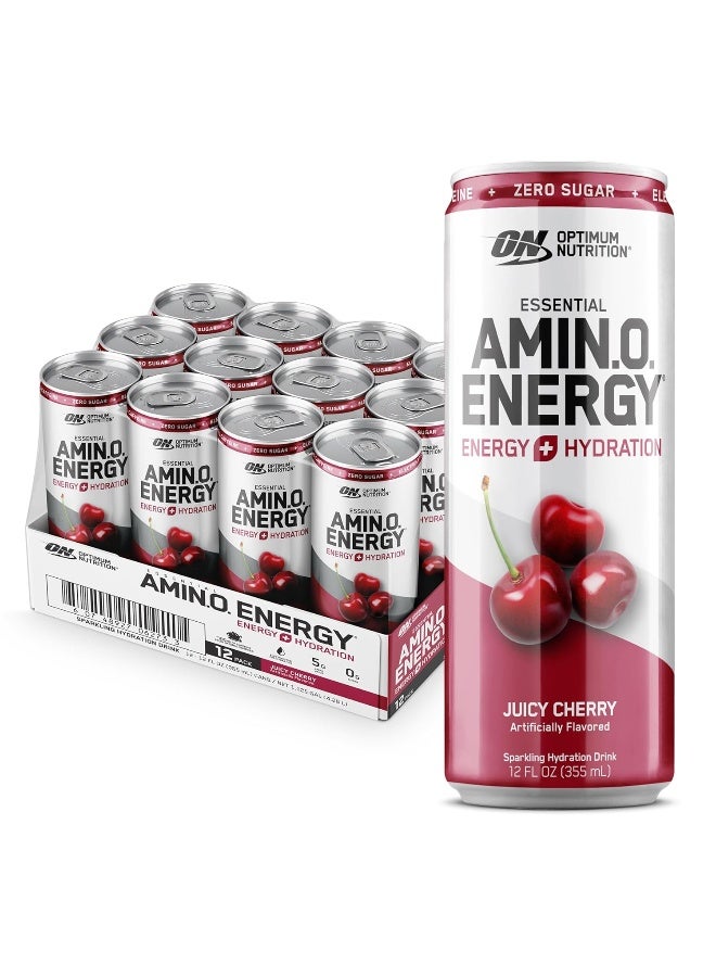 أوبتيموم نيوتريشن مشروب ترطيب فوار من أوبتيموم نيوترشن، إلكتروليتات، كافيين، أحماض أمينية، BCAAs، خالي من السكر، كرز لذيذ، 12 أونصة سائلة، 12 عبوة - Image 1