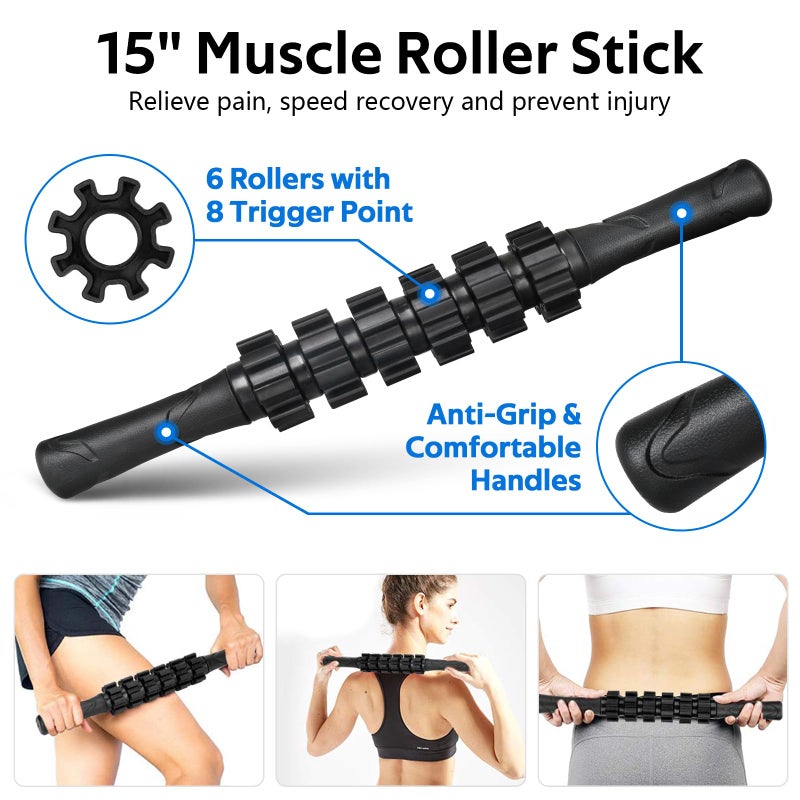 BORNEW 7 in1 Foam Roller Set for Deep Tissue Muscle Massager - High Density Back Roller, Muscle Roller Stick, Resistance Bands, Foot Massage Ball, Stretching Strap for Exercise, Whole Body Physical Therapy - Image 4