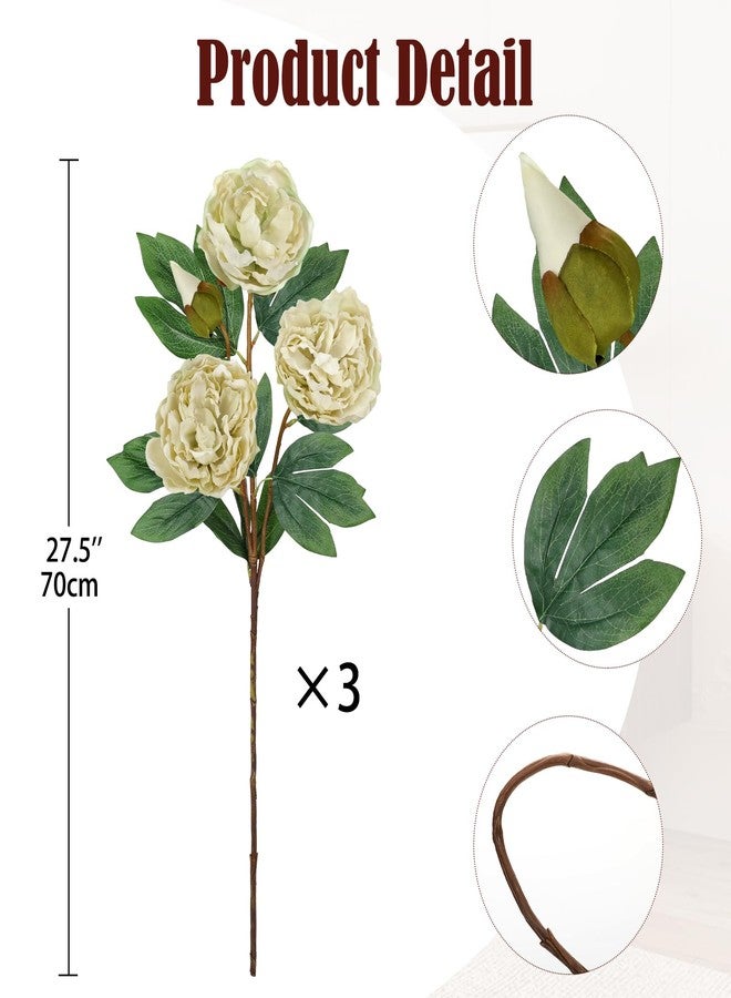 Briful 3 Pack Artificial Peony Flower 27.5" Tall White Silk Peonies Floral Stems Real Touch Faux Peony Flower for Wedding Bouquets Home Floral Arrangements Table Centerpieces DIY Décor - Image 2