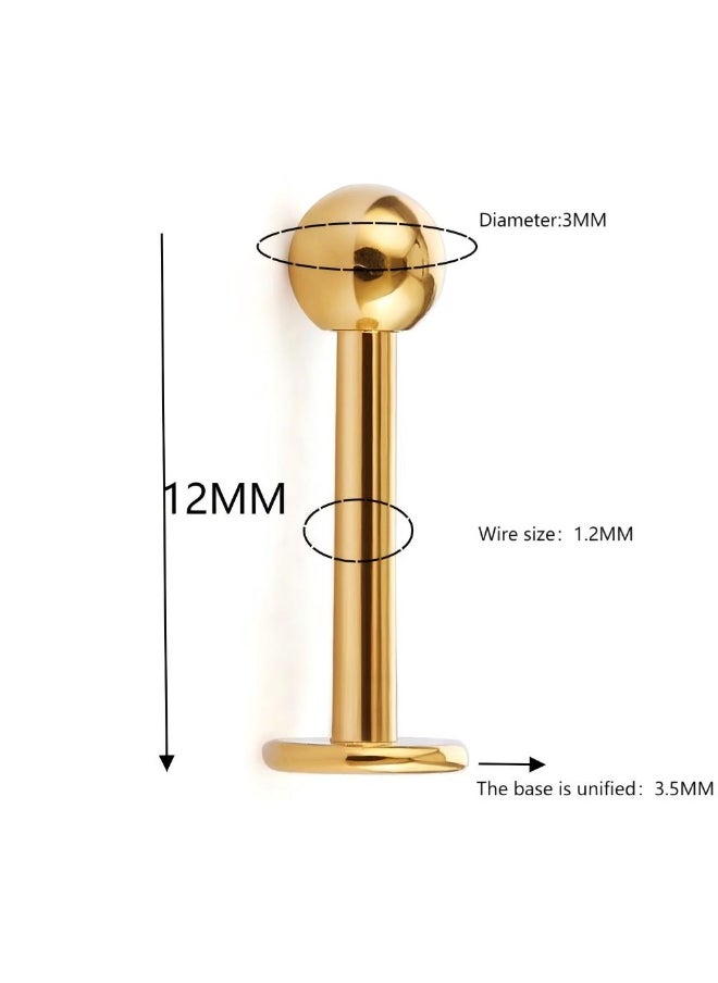 بلولانز 316L الفولاذ المقاوم للصدأ 3 مللي متر الكرة Labret مونرو الشفاه الدائري الزنمة اللولب الغضروف القرط مسمار شريط الحديد طول 12MM الجسم ثقب المجوهرات  - Image 2