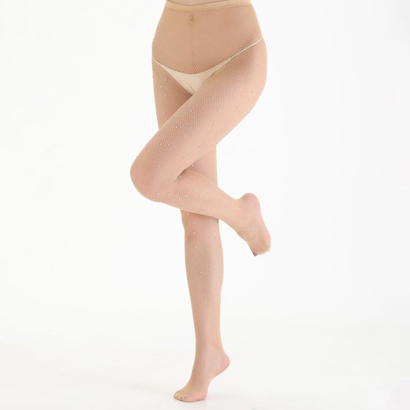 EVERSWE High Waist Fishnet Tights, Thigh High Suspender Stockings (Rhinestone R01-Nude, LXL) - Image 5