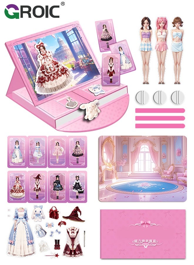 GROIC Magnetic Dress Up Dolls for Girls, Lolita Princess Magnetic Paper Dolls Book with 3D Scenes, Kids Quiet Book Toys Learning Created Imagine Set Gifts for Toddlers, 50+ Clothing Accessories, 8 Scenes - Image 1