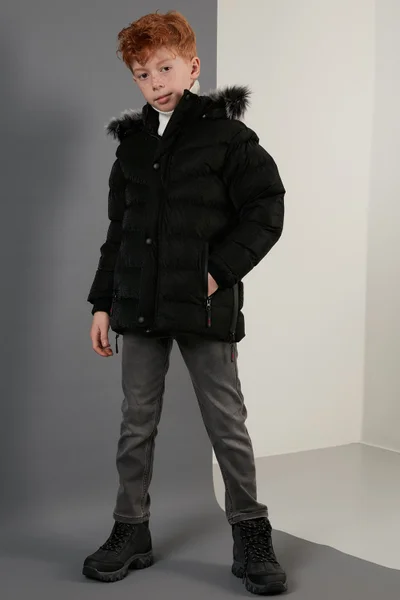 Lela Plush Lined Faux Fur Collar Removable Hooded Winter Coat Boys' Coat 5761906