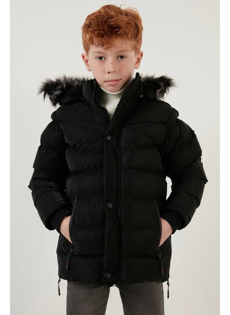 Lela Plush Lined Faux Fur Collar Removable Hooded Winter Coat Boys' Coat 5761906