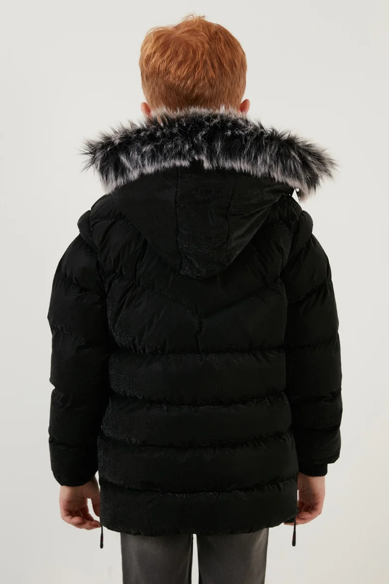 Lela Plush Lined Faux Fur Collar Removable Hooded Winter Coat Boys' Coat 5761906
