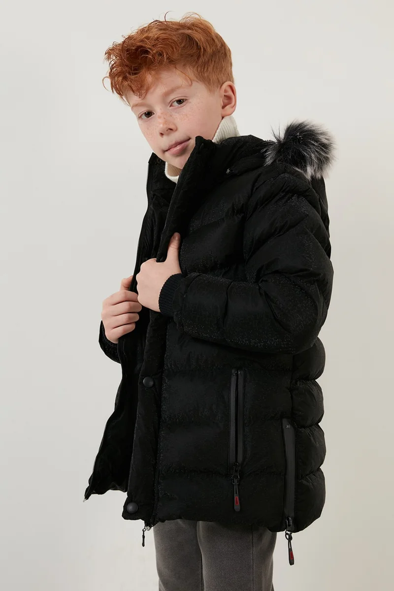 Lela Plush Lined Faux Fur Collar Removable Hooded Winter Coat Boys' Coat 5761906