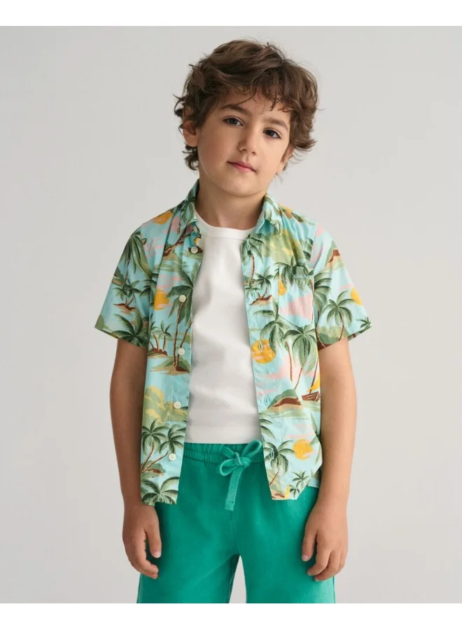 غانت Gant Kids Palm Print Cotton Short Sleeve Shirt