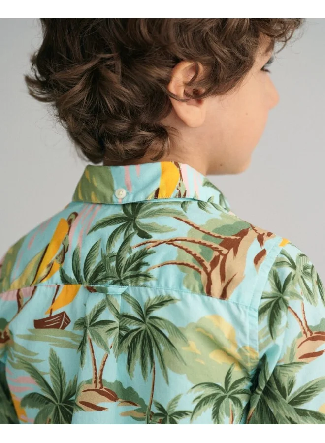 غانت Gant Kids Palm Print Cotton Short Sleeve Shirt