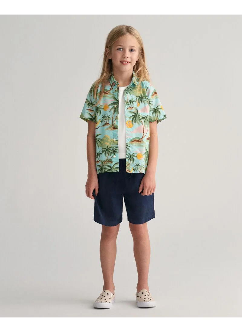 GANT Gant Kids Palm Print Cotton Short Sleeve Shirt