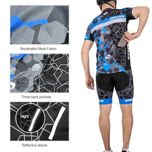 sponeed Cycling Outfit Men Sponeed Bicycle Jersey Camouflage Padded Shorts Biker Jerseys with Pocket US S Blue Multi - Image 4