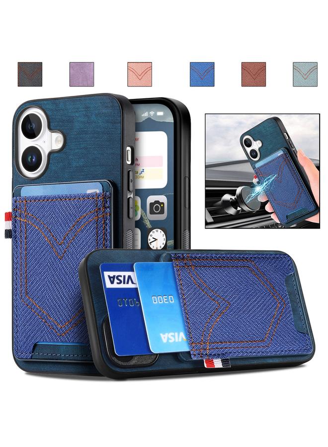 S-TOP Case For iPhone 16 Denim Texture Leather Skin Phone Case with Card Slot - Image 1