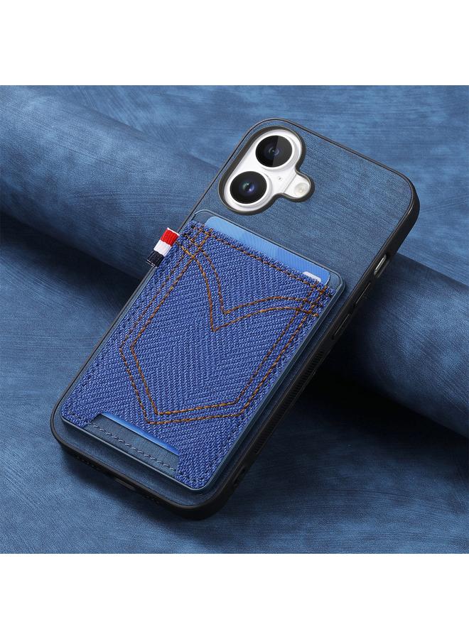S-TOP Case For iPhone 16 Denim Texture Leather Skin Phone Case with Card Slot - Image 2