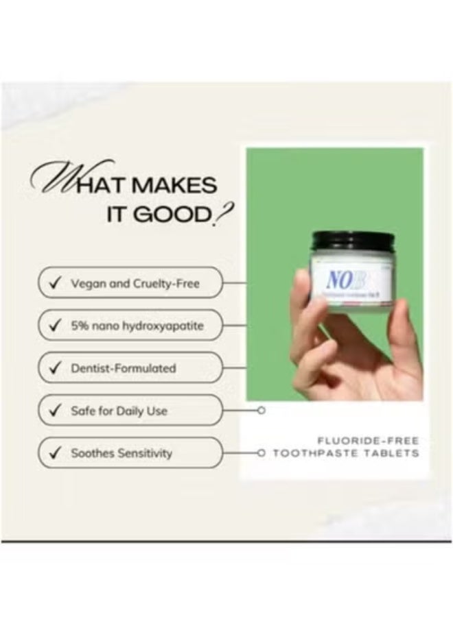 Nob Hill Chewable Toothpaste Tablets, Flouride Free Toothpaste Tabs, Travel Sized Oral Care, Eco Friendly Vegan Dental Tabs for Brushing, Nano Hydroxyapatite Toothpaste, All Natural, Strengthen Teeth 62 Tablets - Image 2