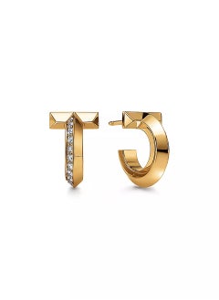 Tiffany & Co. Tiffany T T1 Hoop Earrings in Yellow Gold with Diamonds  - Image 1