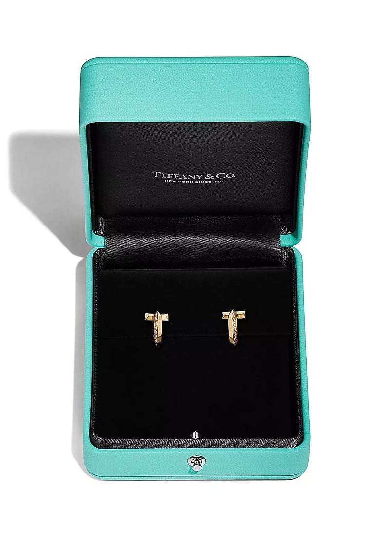 Tiffany & Co. Tiffany T T1 Hoop Earrings in Yellow Gold with Diamonds  - Image 5