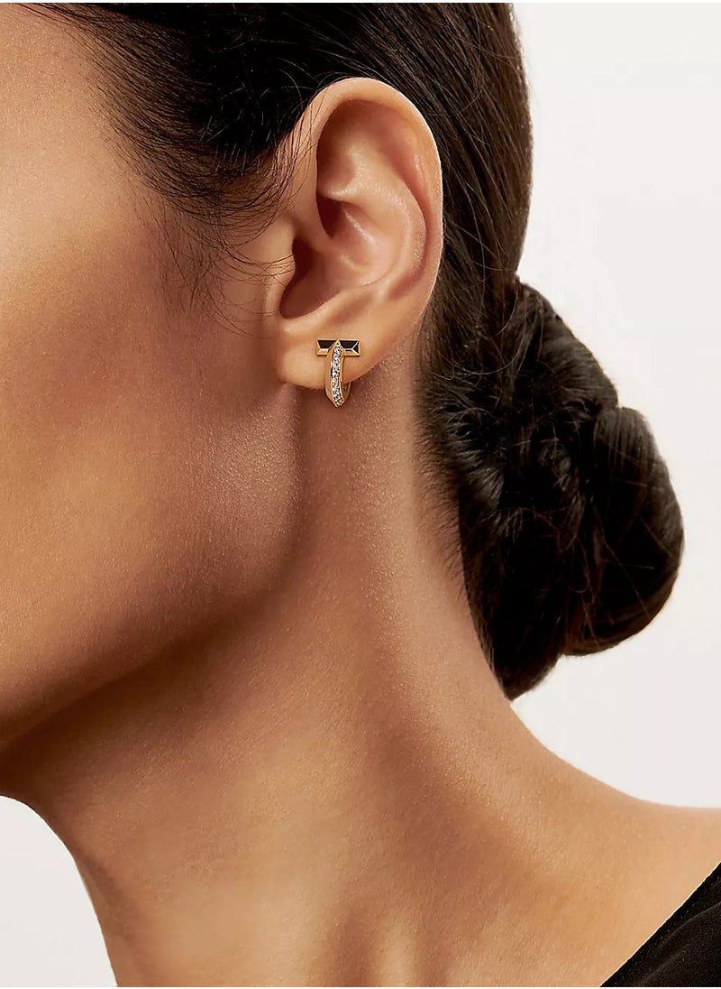 Tiffany & Co. Tiffany T T1 Hoop Earrings in Yellow Gold with Diamonds  - Image 2