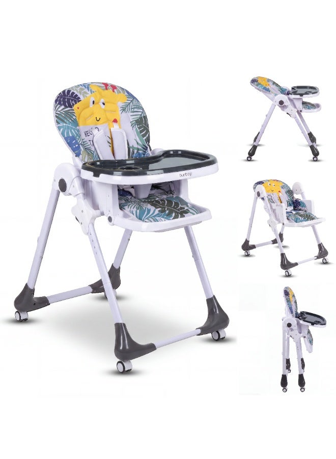 Burbay Premium Adjustable Baby High Chair – 7-Level Height, 5-Point Harness, Easy-Clean Double Tray, and Padded Seat - Image 1