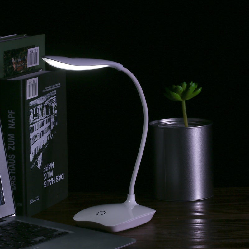 مصباح مكتبي خفيف الوزن بالأصابع البيضاء LED قابل لإعادة الشحن عبر USB قابل للتعديل على السطوع ومحافظ على العينات بقدرة 1200 مللي أمبير ساعة بالتحكم باللمس بذراعة مرنة و رأس قابل للدوران بزاوية 360 درجة للدراسة والقراءة والعمل والخيام - Image 5