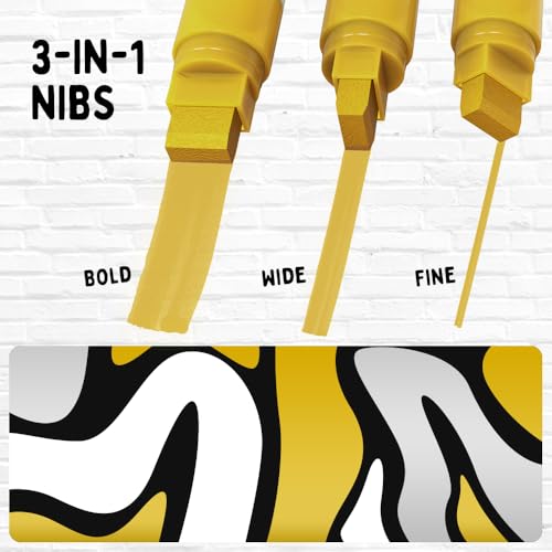 Funcils 15mm Jumbo Oil Based Paint Markers - Oil Paint Pens for Metal, Automotive Tire, Glass, Plastic, Fabric, Wood, Touch up - Waterproof Permanent Metallic Silver, Gold, White, Black Color (4 Pack) - Image 5