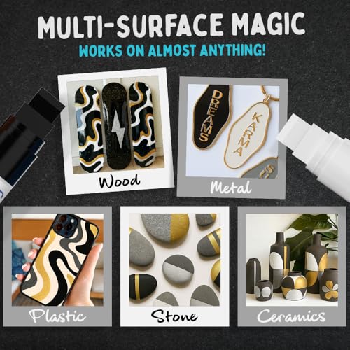 Funcils 15mm Jumbo Oil Based Paint Markers - Oil Paint Pens for Metal, Automotive Tire, Glass, Plastic, Fabric, Wood, Touch up - Waterproof Permanent Metallic Silver, Gold, White, Black Color (4 Pack) - Image 3