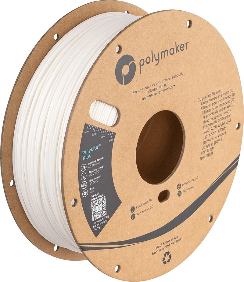 polymaker PLA Filament, White 3D Printing PLA Filament 1.75mm 1kg - PolyLite 3D Printer PLA Filament, Dimensional Accuracy +/- 0.03mm, Compatible with Most 3D Printer, White - Image 1