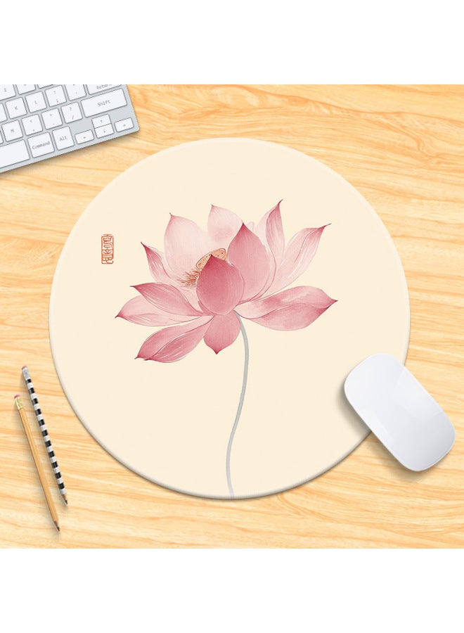 National Tide Lotus Small Size Mouse Pad Chinese Style Brush Painting Office Desk Mat Lock Edge Thickened Round Simple Flower And Bird For Men 
