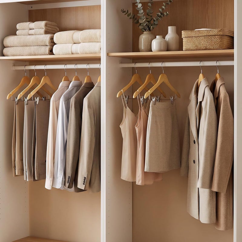 HOUSE DAY 12 Pack High-Grade Wooden Suit Hangers with Clips - Natural Finish - Image 2