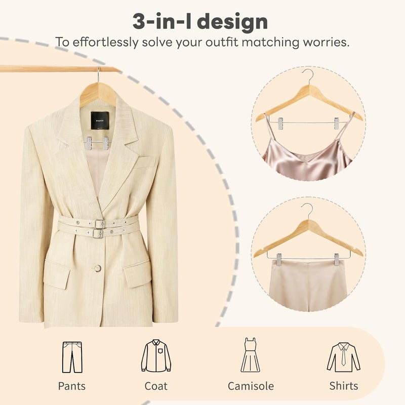 HOUSE DAY 12 Pack High-Grade Wooden Suit Hangers with Clips - Natural Finish - Image 5