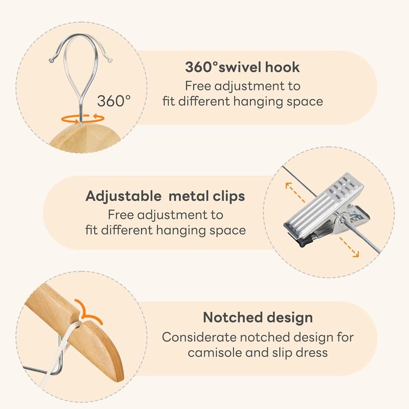 HOUSE DAY 12 Pack High-Grade Wooden Suit Hangers with Clips - Natural Finish - Image 4