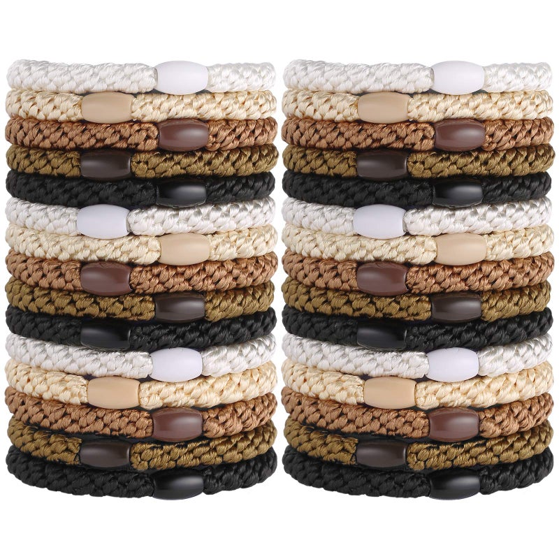 Funtopia Hair Ties for Women Girls, Funtopia 30 Pcs Elastics Hair Bands Ponytail Holders for Thick Hair, No Damage No Crease Hair Elastics (Black/Brown/White/Beige/Coffee) - Image 1