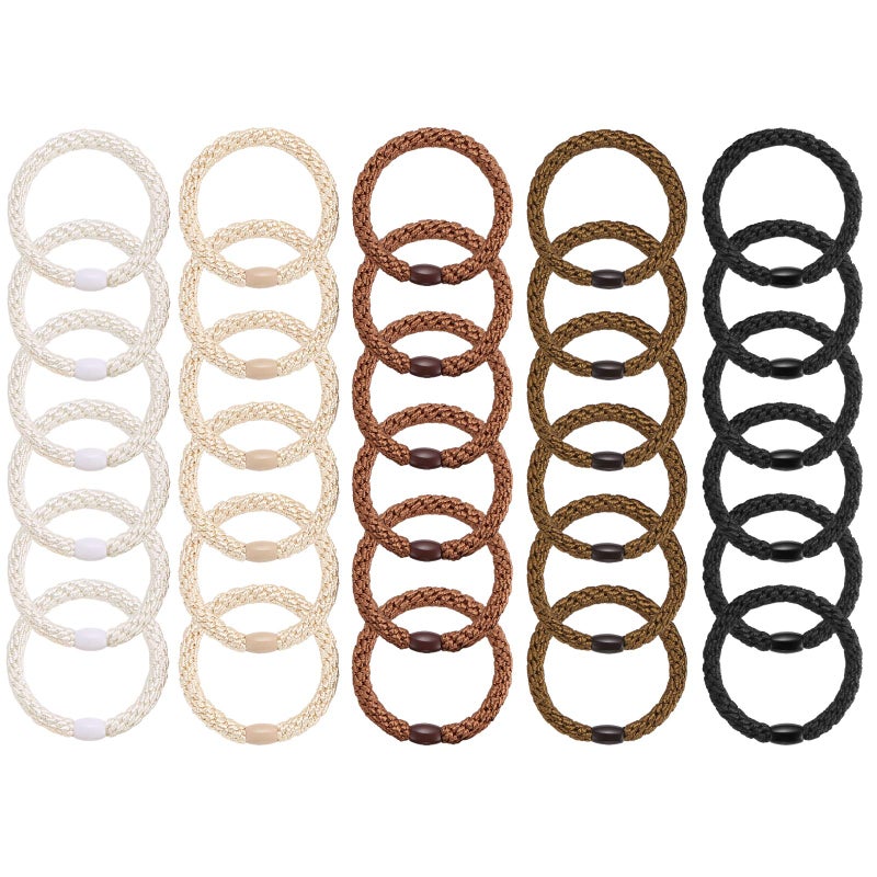 Funtopia Hair Ties for Women Girls, Funtopia 30 Pcs Elastics Hair Bands Ponytail Holders for Thick Hair, No Damage No Crease Hair Elastics (Black/Brown/White/Beige/Coffee) - Image 4