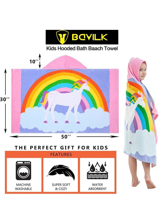Bavilk Kids Bath Towels, Kids Towel Girls Boys Hooded Beach,Bathroom,Pool Swim Towels 30 × 50 INCH Large Size Ultra Absorbent Cute Cartoon Animal Full Vitality 100% Cotton Wearable Wrap for Child - Image 4