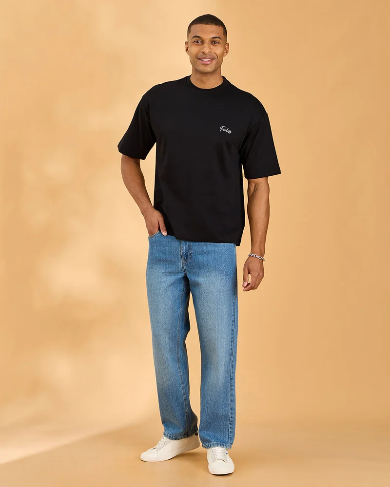 Redtag Men Black Printed T-Shirt