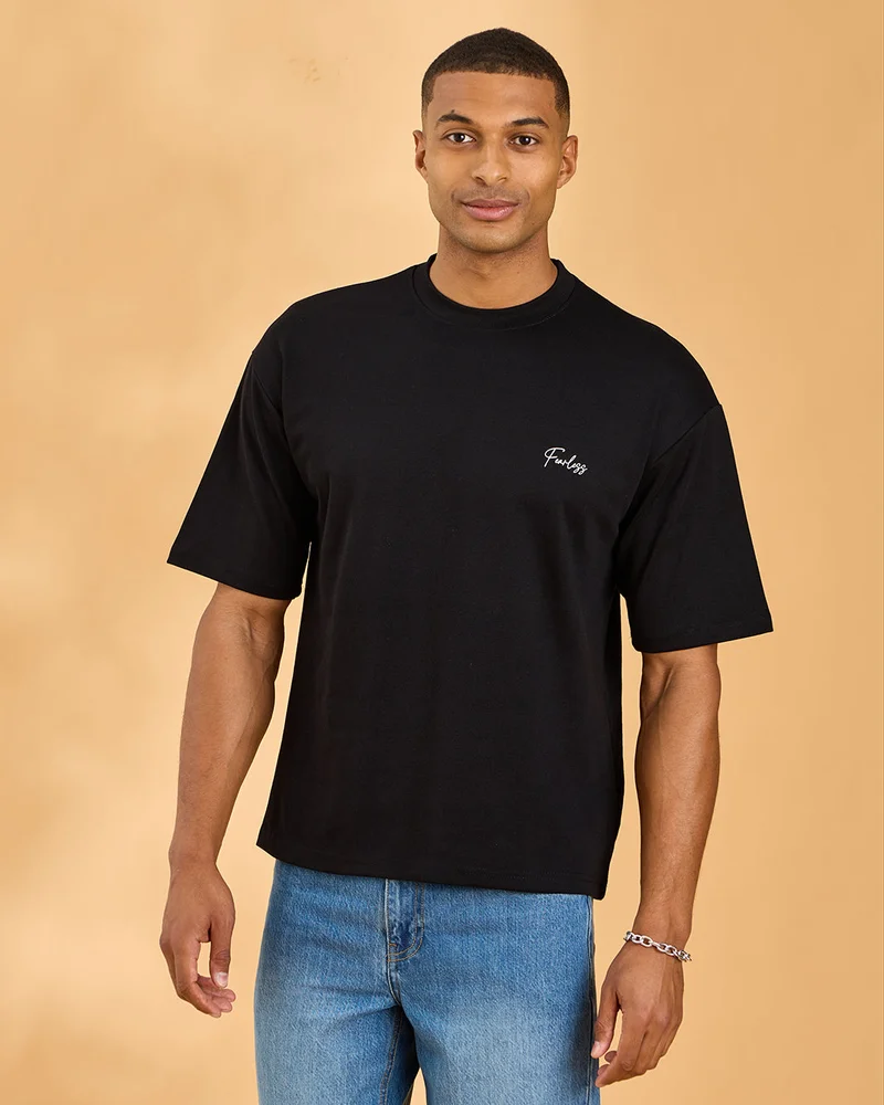 Redtag Men Black Printed T-Shirt