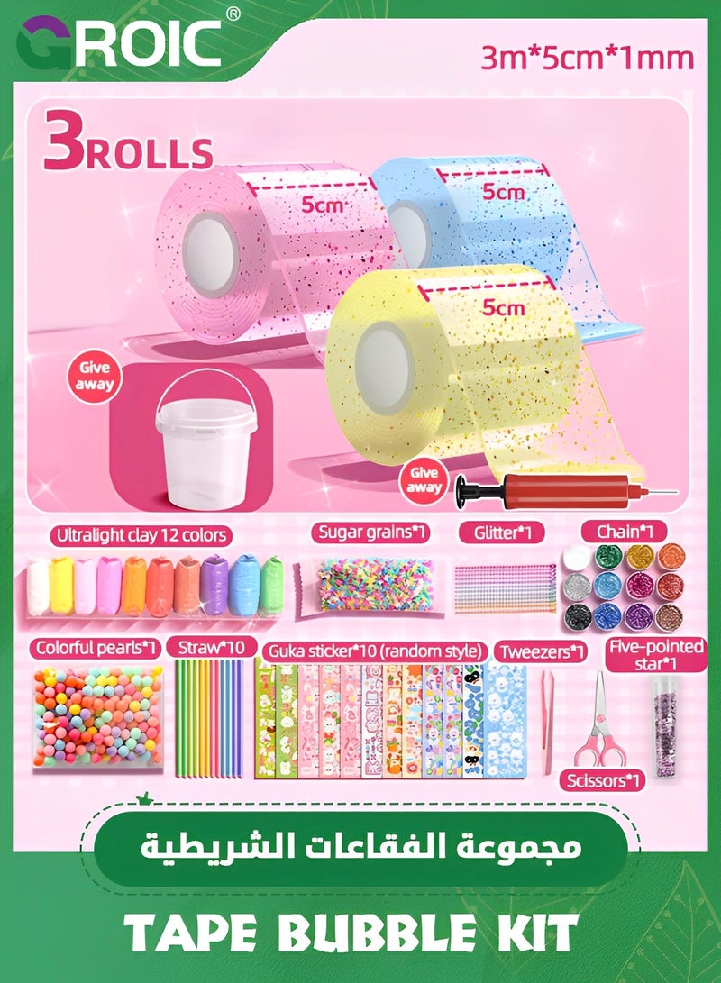 GROIC 3 PCS Nano Tape Bubble Kit for Kids with Box,Nano Tape Squishy Maker Kit, Nano Bubble Tape Kit, Nano Magic Tape Bubbles,Handmade DIY Toys(Blue,Pink,Yellow) - Image 2