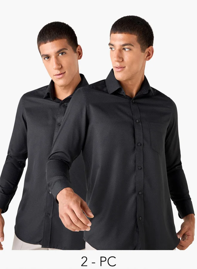 سبلاش فيڤ Regular Fit Textured Collared Shirt with Chest Pocket