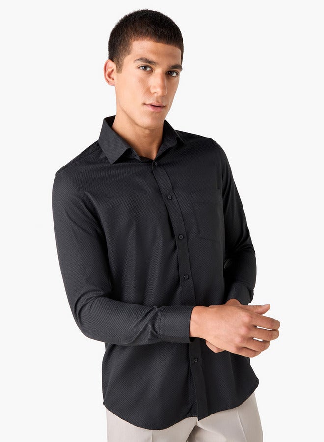 Splash FAV Regular Fit Textured Collared Shirt with Chest Pocket - Image 2
