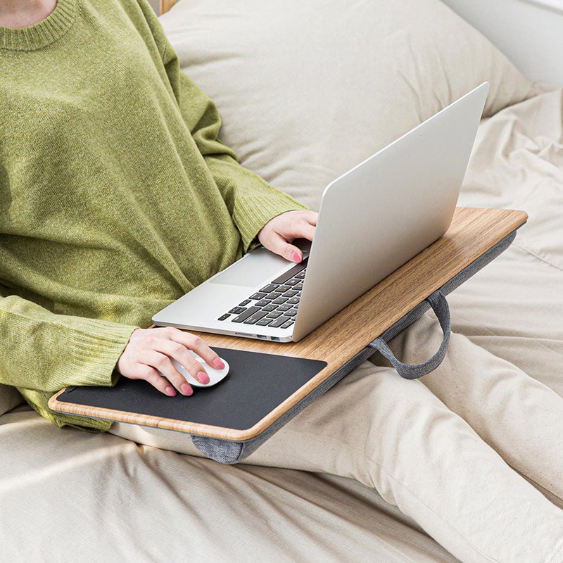 ergomi Lap Desk with Soft Cushion and Wrist Rest â€“ Portable Laptop Desk for Bed, Couch & Home Office, Removable Mouse Pad & Anti-Slip Strip for 17 inch Laptop (Large, Wood Pattern) - Image 5